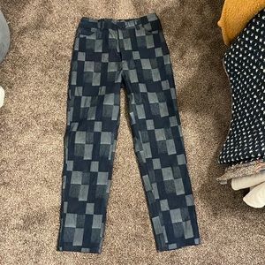 Checkered denim pants